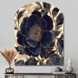 Blue Gold Peonies Celebration IV - Asymmetric Metal Wall Art