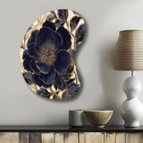 Blue Gold Peonies Celebration IV - Asymmetric Metal Wall Art