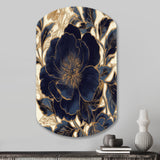 Blue Gold Peonies Celebration IV - Asymmetric Metal Wall Art