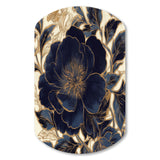 Blue Gold Peonies Celebration IV - Asymmetric Metal Wall Art