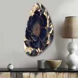 Blue Gold Peonies Celebration IV - Asymmetric Metal Wall Art