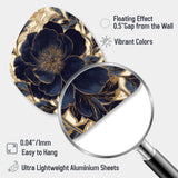 Blue Gold Peonies Celebration IV - Asymmetric Metal Wall Art