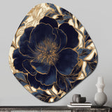 Blue Gold Peonies Celebration IV - Asymmetric Metal Wall Art