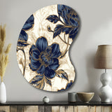 Blue Gold Peonies Celebration VII - Asymmetric Metal Wall Art