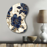 Blue Gold Peonies Celebration VII - Asymmetric Metal Wall Art