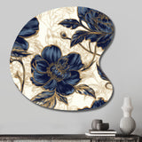 Blue Gold Peonies Celebration VII - Asymmetric Metal Wall Art