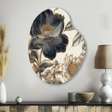 Blue Gold Peonies Symphony I - Asymmetric Metal Wall Art