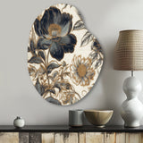 Blue Gold Peonies Symphony I - Asymmetric Metal Wall Art