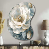 White Blue Peonies Symphony I - Asymmetric Metal Wall Art