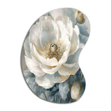 White Blue Peonies Symphony I - Asymmetric Metal Wall Art