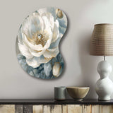 White Blue Peonies Symphony I - Asymmetric Metal Wall Art