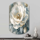 White Blue Peonies Symphony I - Asymmetric Metal Wall Art