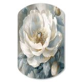 White Blue Peonies Symphony I - Asymmetric Metal Wall Art