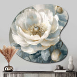 White Blue Peonies Symphony I - Asymmetric Metal Wall Art