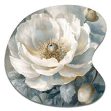 White Blue Peonies Symphony I - Asymmetric Metal Wall Art