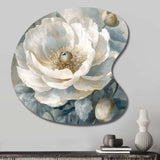 White Blue Peonies Symphony I - Asymmetric Metal Wall Art