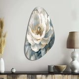 White Blue Peonies Symphony I - Asymmetric Metal Wall Art