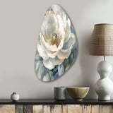 White Blue Peonies Symphony I - Asymmetric Metal Wall Art