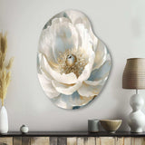 White Blue Peonies Symphony I - Asymmetric Metal Wall Art