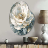 White Blue Peonies Symphony I - Asymmetric Metal Wall Art