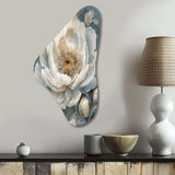 White Blue Peonies Symphony II - Asymmetric Metal Wall Art