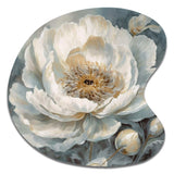 White Blue Peonies Symphony II - Asymmetric Metal Wall Art