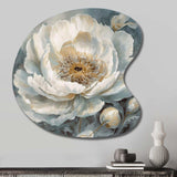 White Blue Peonies Symphony II - Asymmetric Metal Wall Art