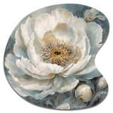 White Blue Peonies Symphony II - Asymmetric Metal Wall Art