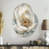 White Blue Peonies Symphony II - Asymmetric Metal Wall Art