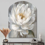 White Grey Peonies Artistry - Asymmetric Metal Wall Art