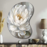 White Grey Peonies Artistry - Asymmetric Metal Wall Art