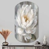 White Grey Peonies Artistry - Asymmetric Metal Wall Art