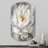 White Grey Peonies Artistry - Asymmetric Metal Wall Art