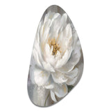 White Grey Peonies Artistry - Asymmetric Metal Wall Art