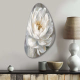 White Grey Peonies Artistry - Asymmetric Metal Wall Art