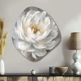 White Grey Peonies Artistry - Asymmetric Metal Wall Art