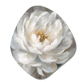 White Grey Peonies Artistry - Asymmetric Metal Wall Art