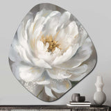 White Grey Peonies Artistry - Asymmetric Metal Wall Art