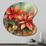 Red Blossoming Poinsettias II - Asymmetric Metal Wall Art