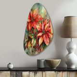 Red Blossoming Poinsettias II - Asymmetric Metal Wall Art