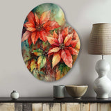 Red Blossoming Poinsettias II - Asymmetric Metal Wall Art