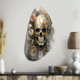 Skull Blooming Roses - Asymmetric Metal Wall Art