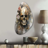 Skull Blooming Roses - Asymmetric Metal Wall Art