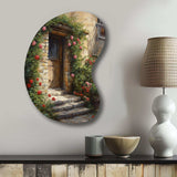 Village Door Filled With Flowers I - Asymmetric Metal Wall Art