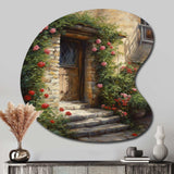 Village Door Filled With Flowers I - Asymmetric Metal Wall Art