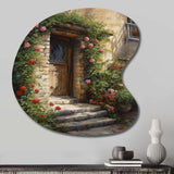 Village Door Filled With Flowers I - Asymmetric Metal Wall Art