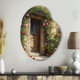 Village Door Filled With Flowers I - Asymmetric Metal Wall Art