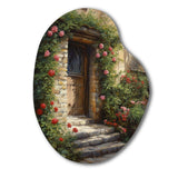 Village Door Filled With Flowers I - Asymmetric Metal Wall Art