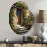 Village Door Filled With Flowers I - Asymmetric Metal Wall Art