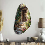 Village Door Filled With Flowers II - Asymmetric Metal Wall Art